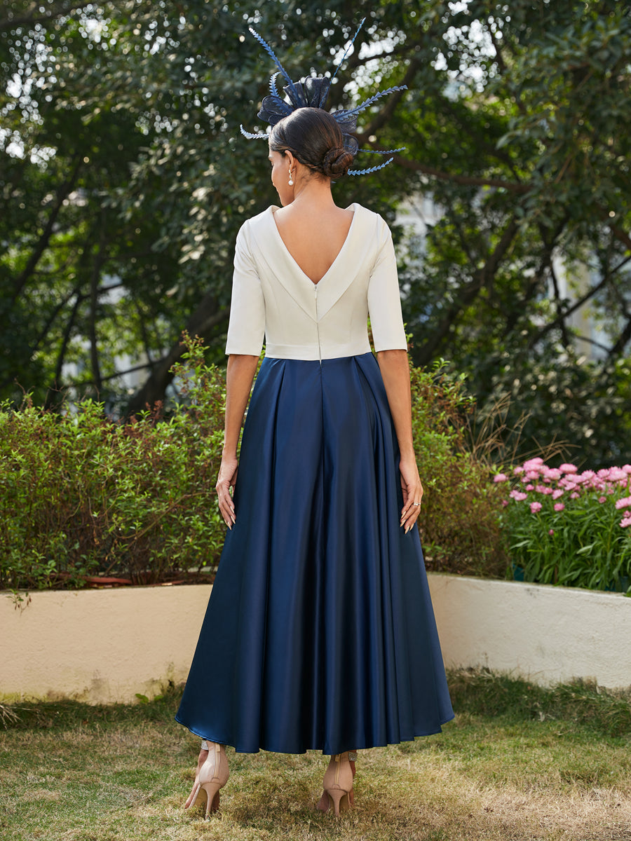 A-Linie/Prinzessin Hoher Halsausschnitt Halbärmel Lange Abendkleider mit Strasssteinen