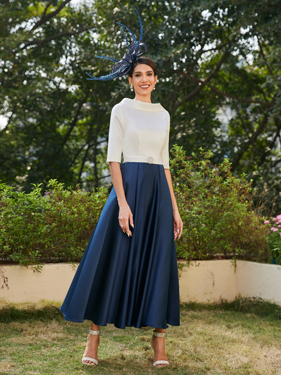 A-Linie/Prinzessin Hoher Halsausschnitt Halbärmel Lange Abendkleider mit Strasssteinen