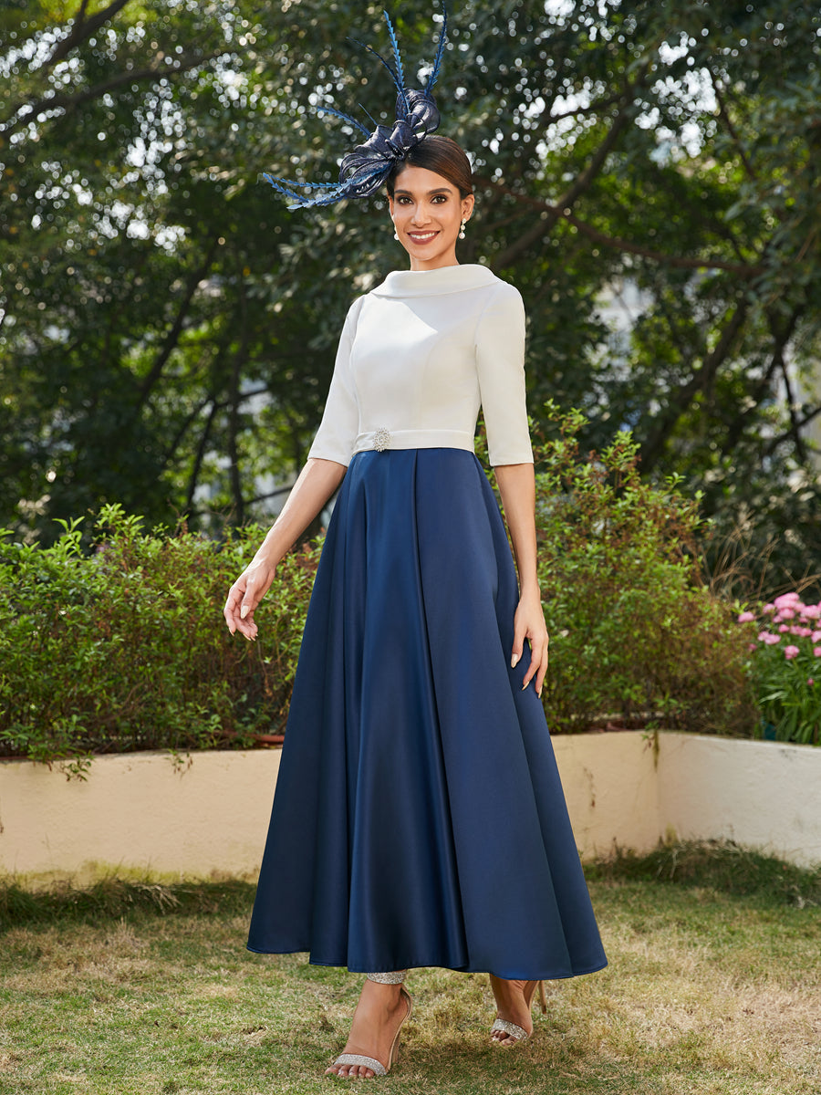 A-Linie/Prinzessin Hoher Halsausschnitt Halbärmel Lange Abendkleider mit Strasssteinen