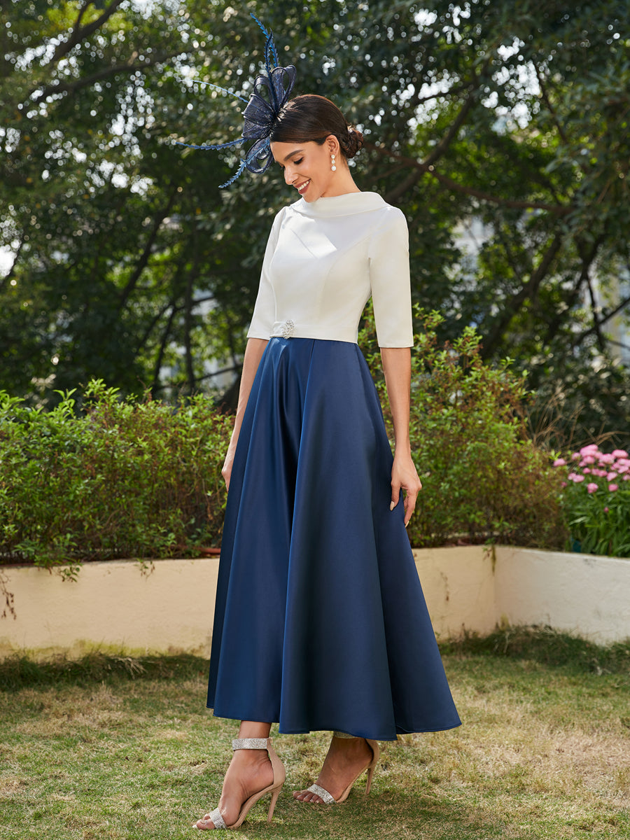 A-Linie/Prinzessin Hoher Halsausschnitt Halbärmel Lange Abendkleider mit Strasssteinen