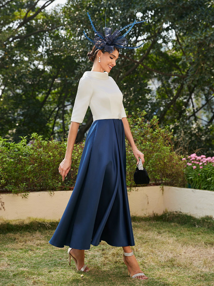 A-Linie/Prinzessin Hoher Halsausschnitt Halbärmel Lange Abendkleider mit Strasssteinen