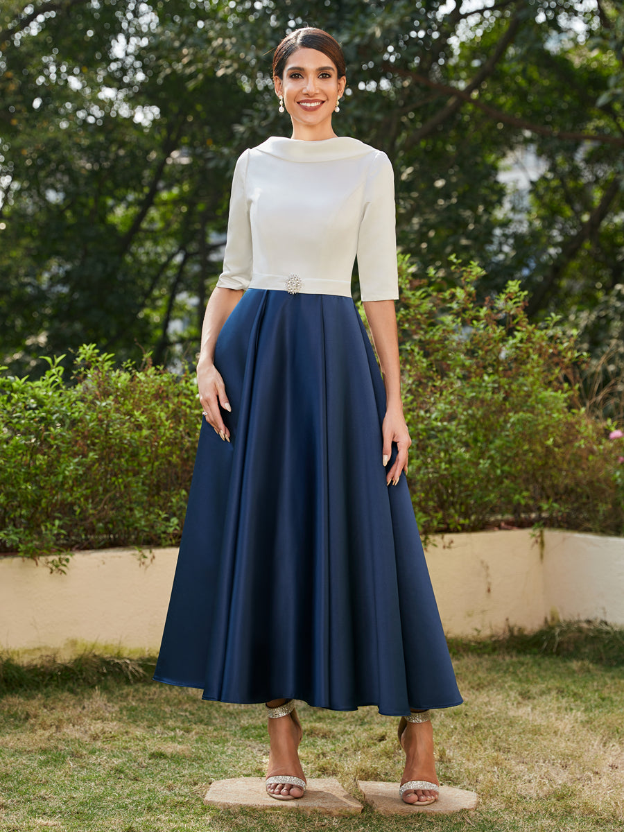 A-Linie/Prinzessin Hoher Halsausschnitt Halbärmel Lange Abendkleider mit Strasssteinen