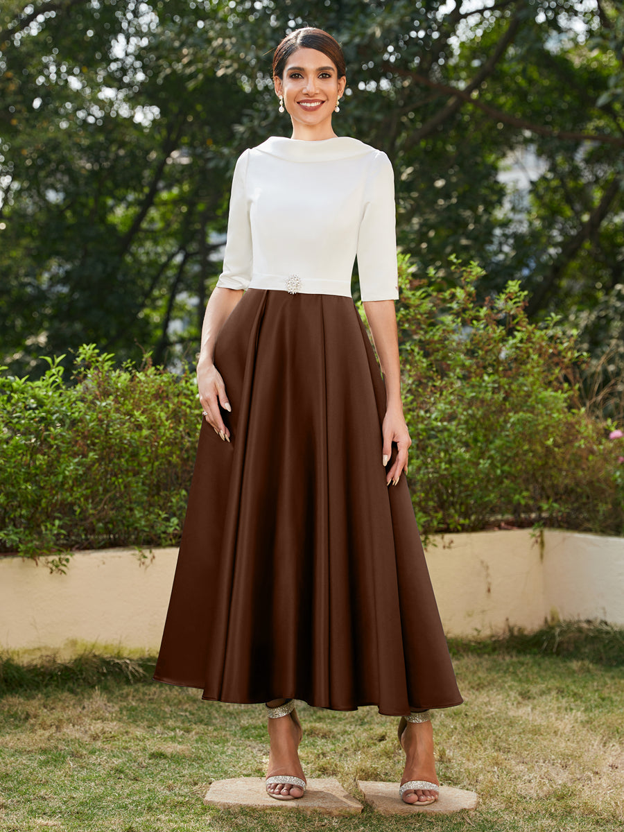 A-Linie/Prinzessin Hoher Halsausschnitt Halbärmel Lange Abendkleider mit Strasssteinen