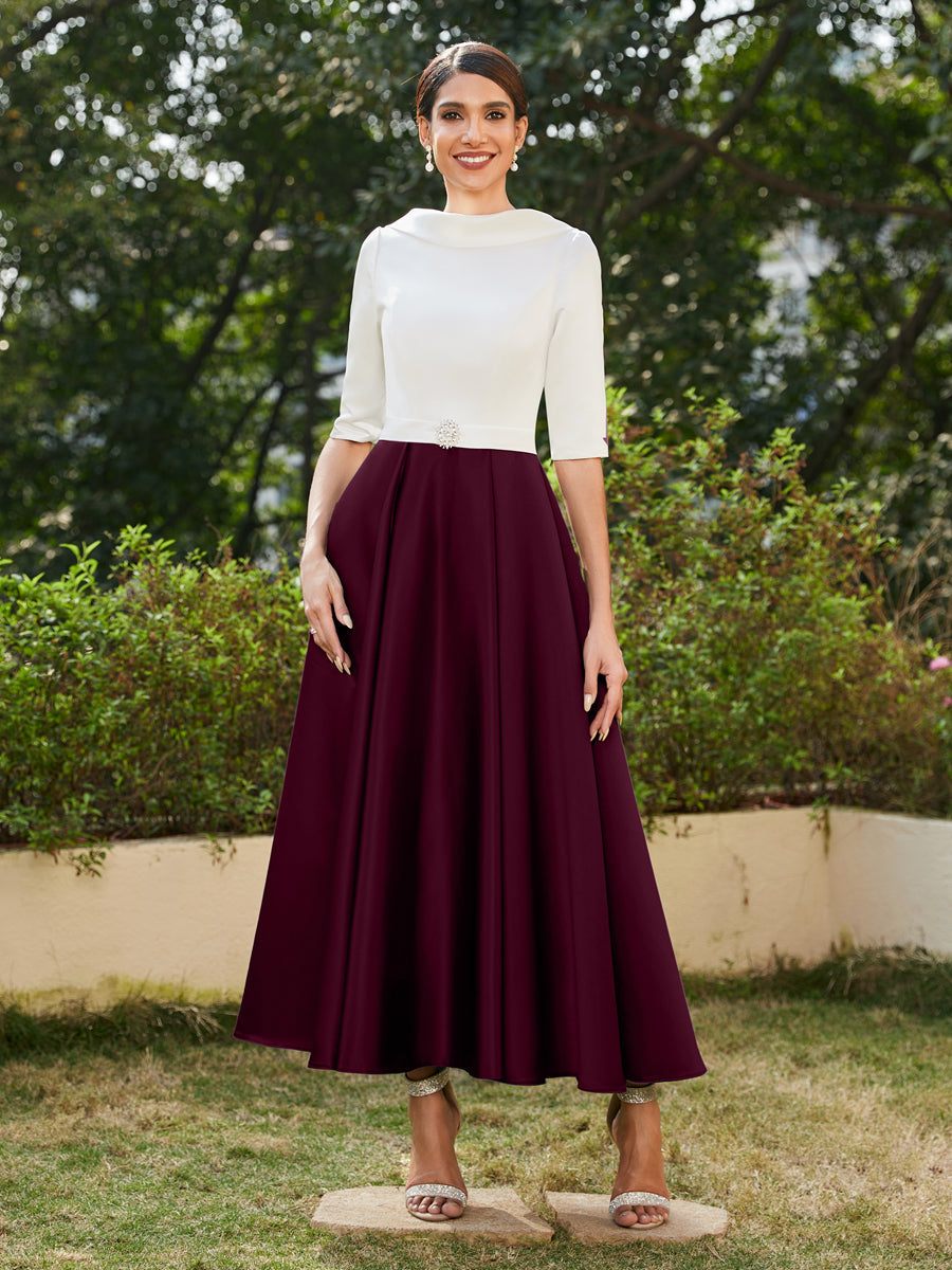 A-Linie/Prinzessin Hoher Halsausschnitt Halbärmel Lange Abendkleider mit Strasssteinen