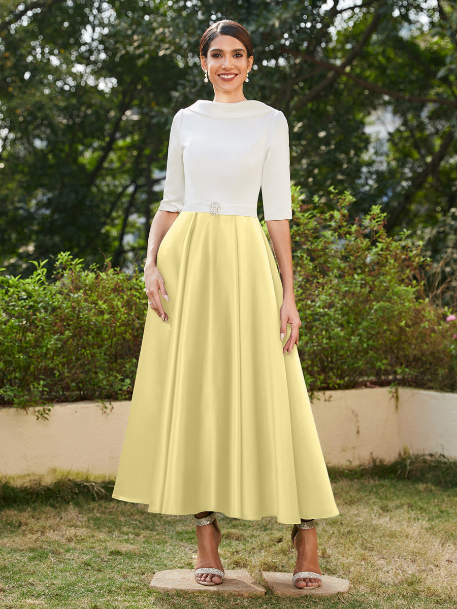 A-Linie/Prinzessin Hoher Halsausschnitt Halbärmel Lange Abendkleider mit Strasssteinen