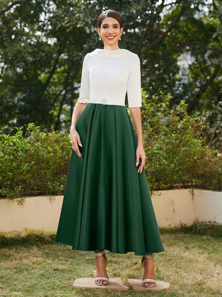 A-Linie/Prinzessin Hoher Halsausschnitt Halbärmel Lange Abendkleider mit Strasssteinen