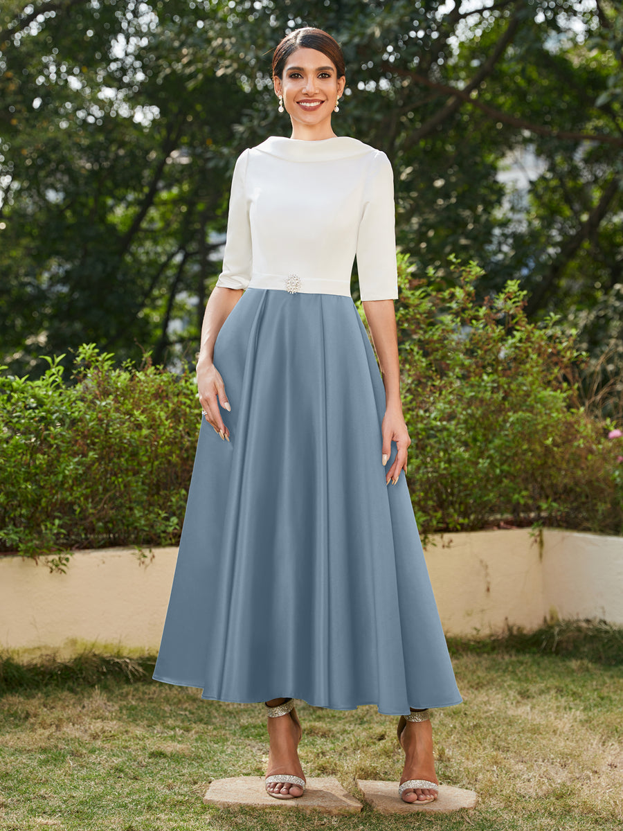 A-Linie/Prinzessin Hoher Halsausschnitt Halbärmel Lange Abendkleider mit Strasssteinen