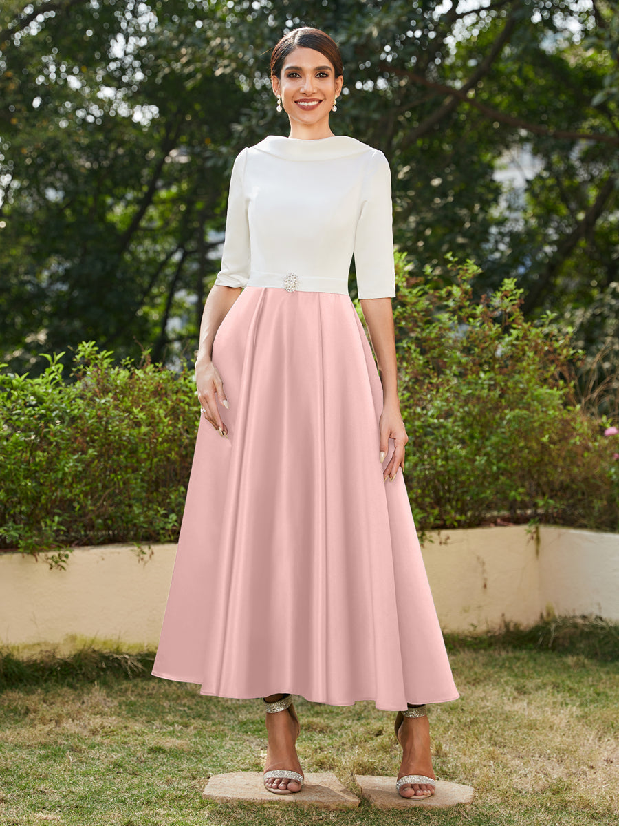 A-Linie/Prinzessin Hoher Halsausschnitt Halbärmel Lange Abendkleider mit Strasssteinen