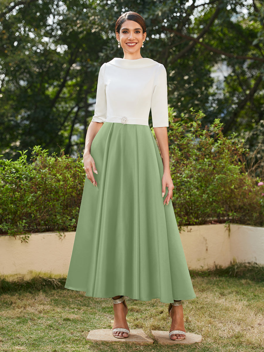 A-Linie/Prinzessin Hoher Halsausschnitt Halbärmel Lange Abendkleider mit Strasssteinen