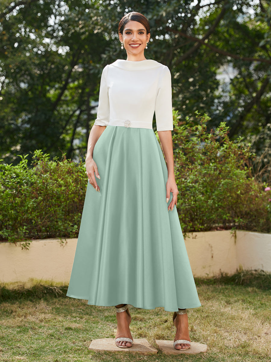 A-Linie/Prinzessin Hoher Halsausschnitt Halbärmel Lange Abendkleider mit Strasssteinen