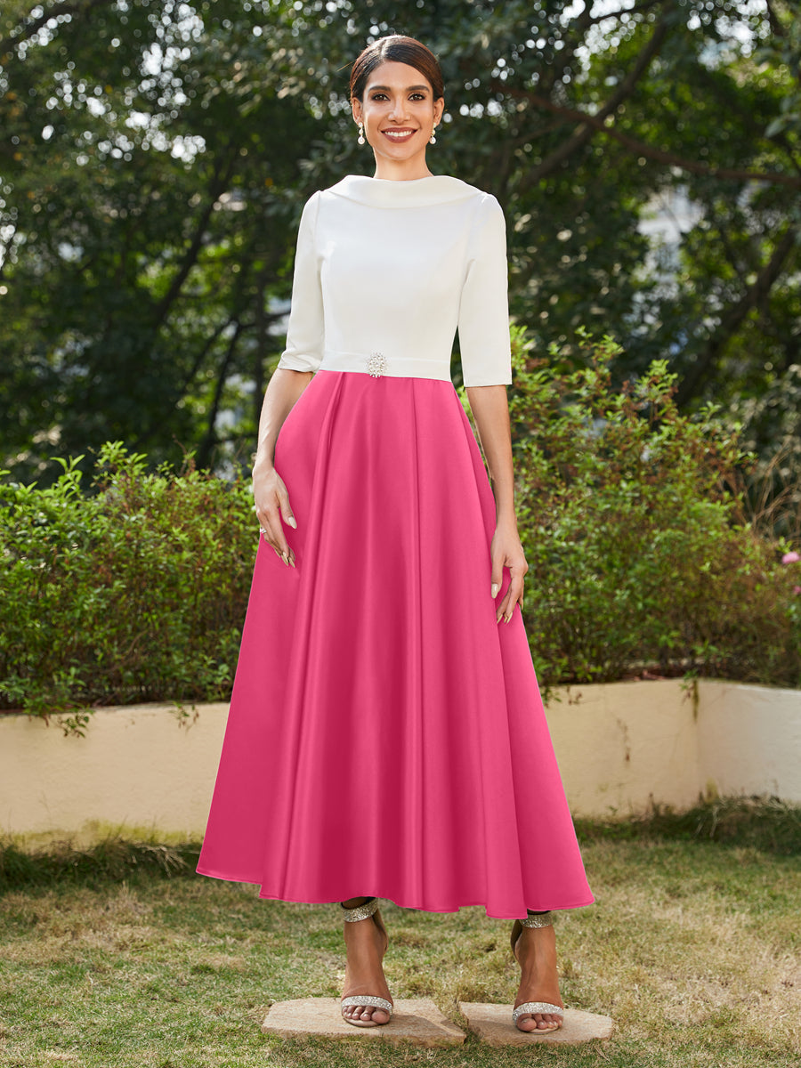 A-Linie/Prinzessin Hoher Halsausschnitt Halbärmel Lange Abendkleider mit Strasssteinen