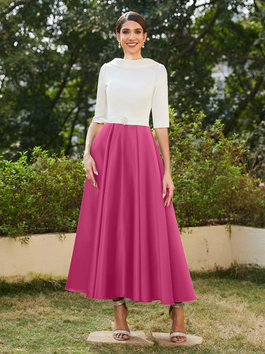 A-Linie/Prinzessin Hoher Halsausschnitt Halbärmel Lange Abendkleider mit Strasssteinen