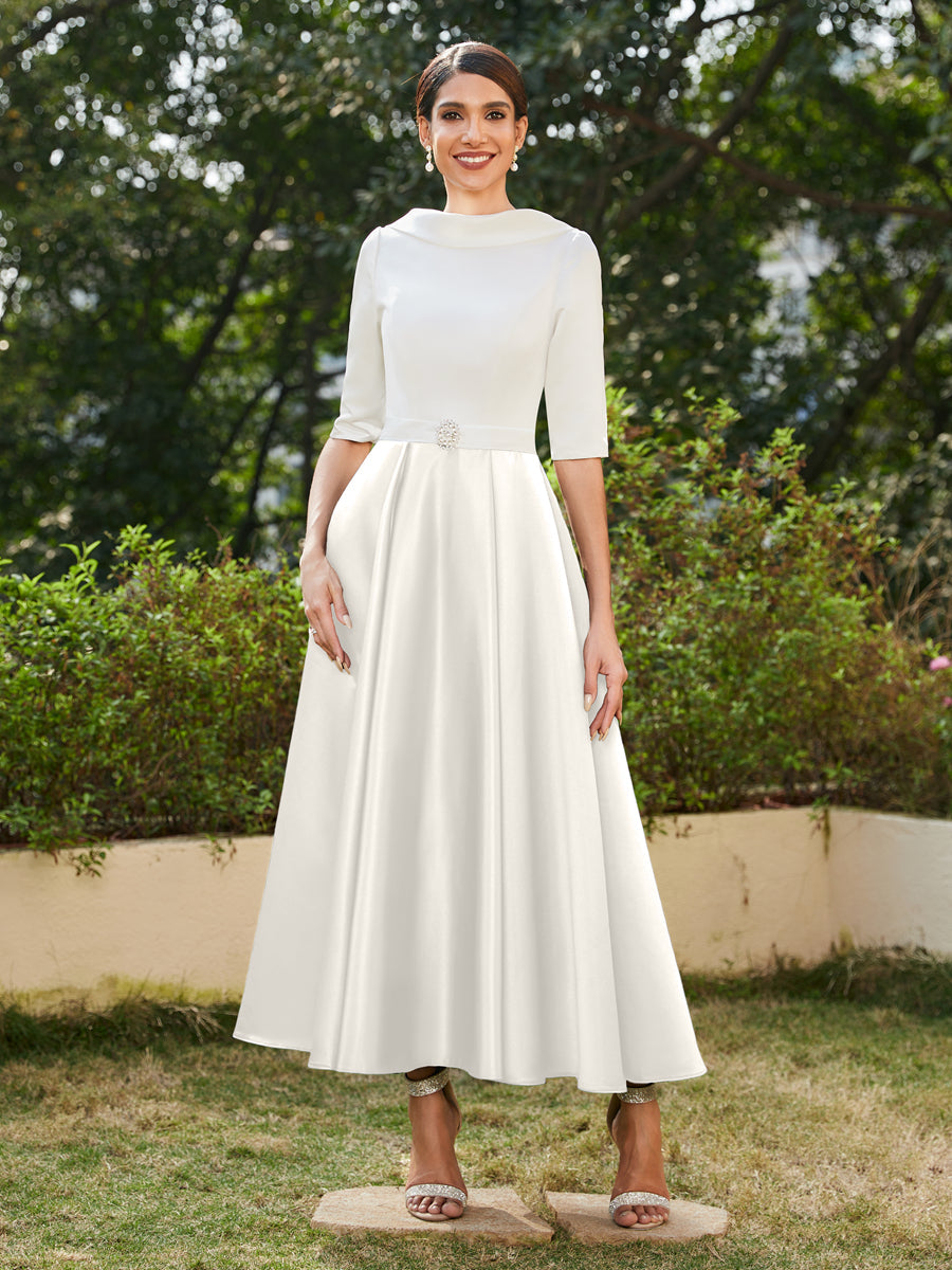 A-Linie/Prinzessin Hoher Halsausschnitt Halbärmel Lange Abendkleider mit Strasssteinen