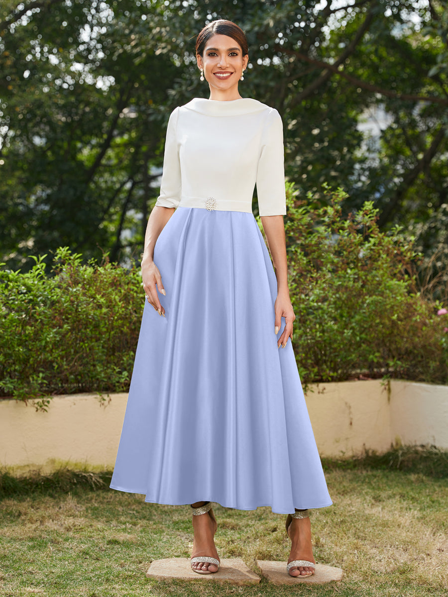 A-Linie/Prinzessin Hoher Halsausschnitt Halbärmel Lange Abendkleider mit Strasssteinen