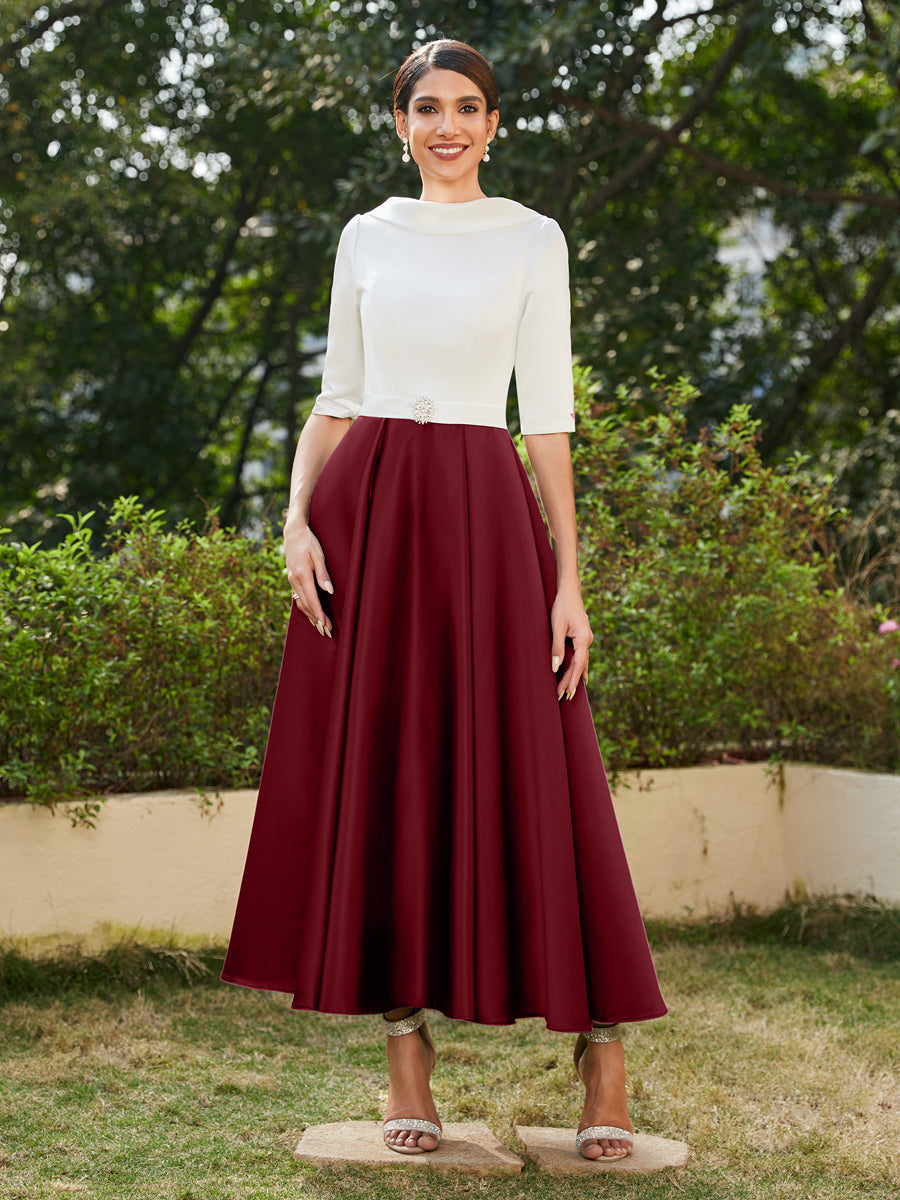 A-Linie/Prinzessin Hoher Halsausschnitt Halbärmel Lange Abendkleider mit Strasssteinen