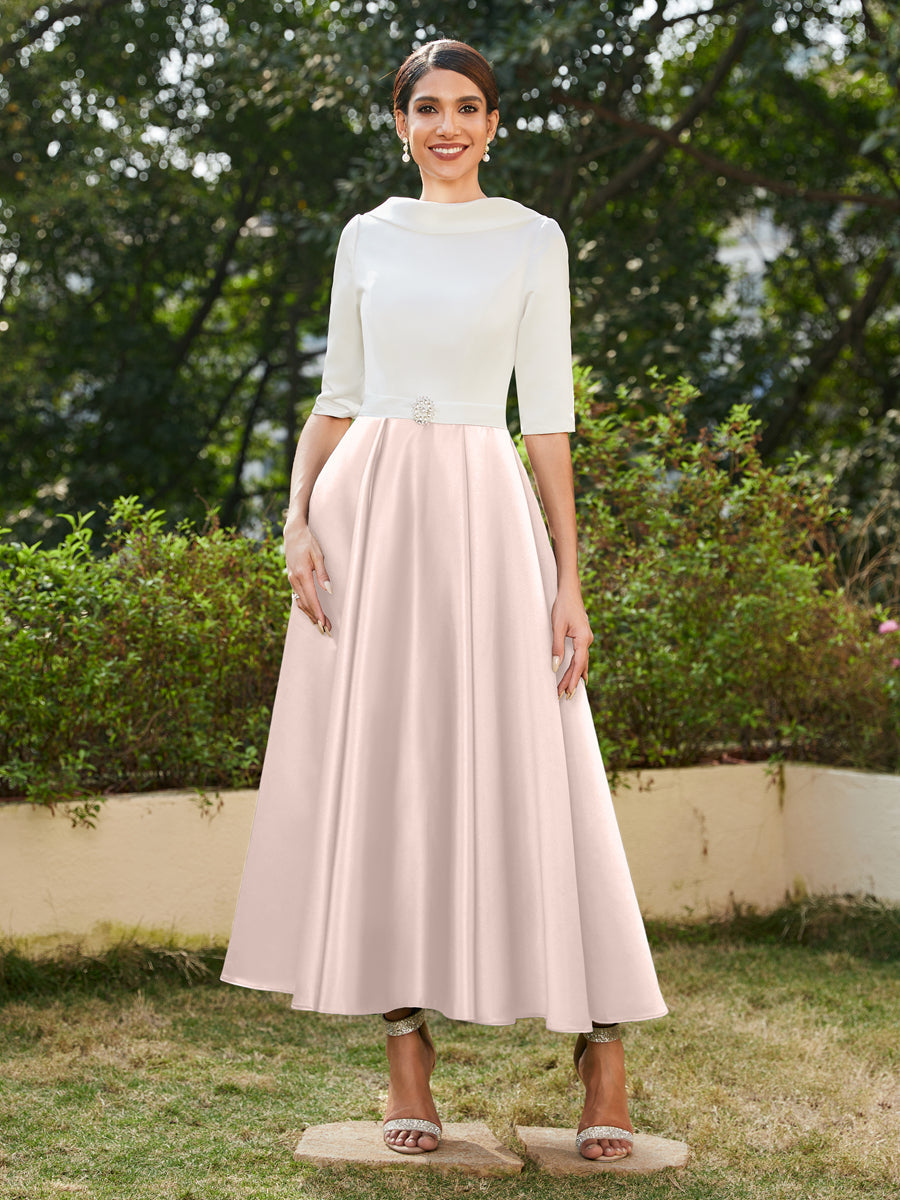 A-Linie/Prinzessin Hoher Halsausschnitt Halbärmel Lange Abendkleider mit Strasssteinen