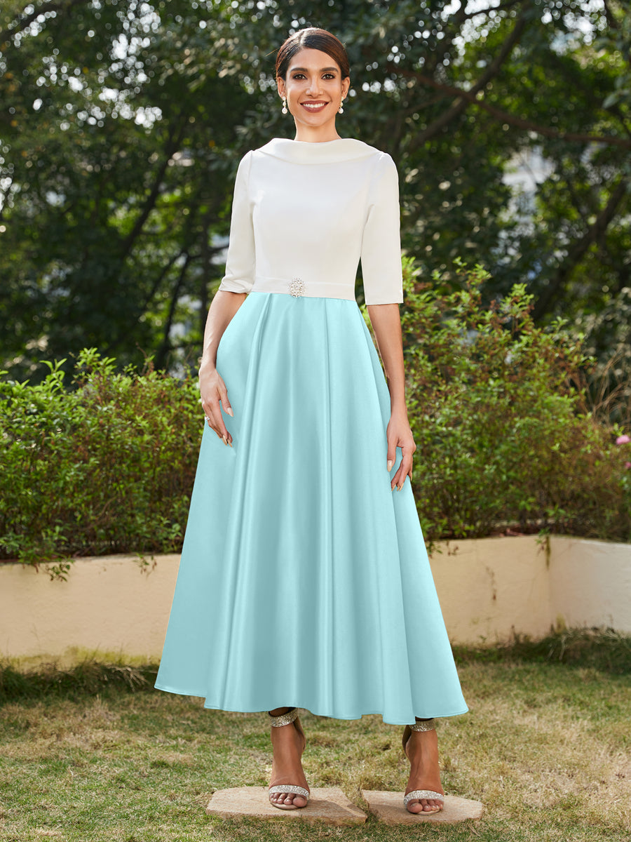 A-Linie/Prinzessin Hoher Halsausschnitt Halbärmel Lange Abendkleider mit Strasssteinen