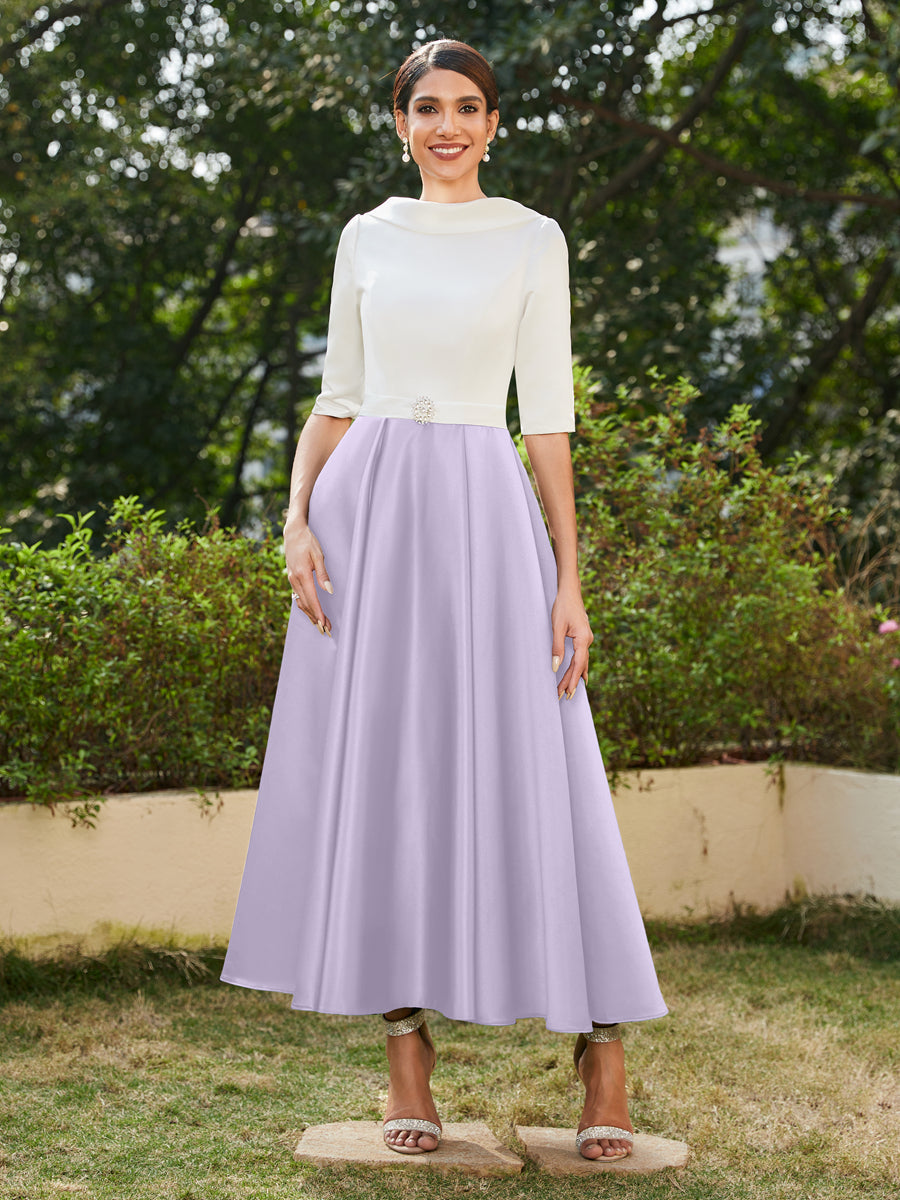 A-Linie/Prinzessin Hoher Halsausschnitt Halbärmel Lange Abendkleider mit Strasssteinen