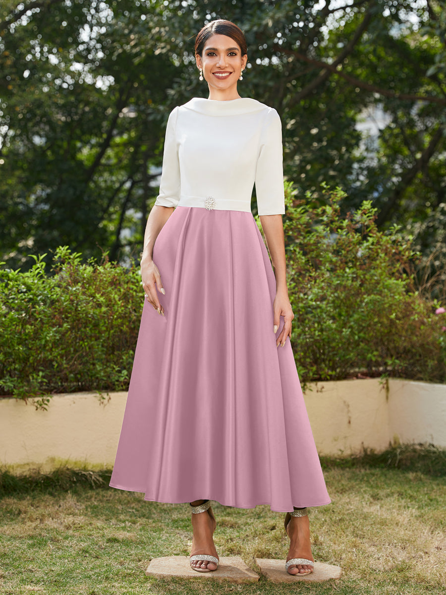 A-Linie/Prinzessin Hoher Halsausschnitt Halbärmel Lange Abendkleider mit Strasssteinen