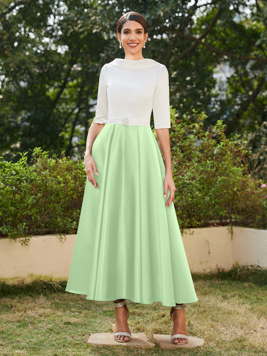 A-Linie/Prinzessin Hoher Halsausschnitt Halbärmel Lange Abendkleider mit Strasssteinen