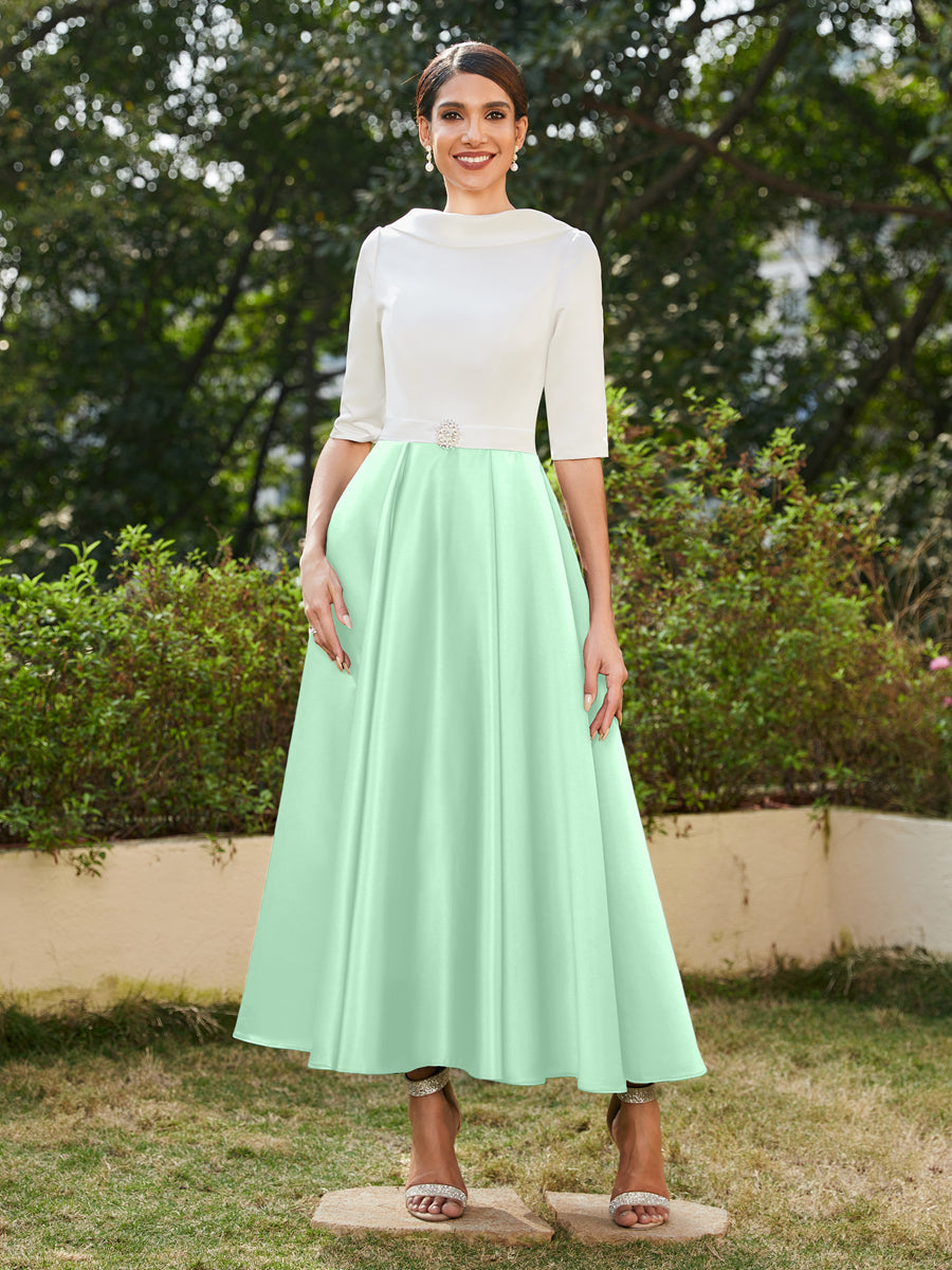 A-Linie/Prinzessin Hoher Halsausschnitt Halbärmel Lange Abendkleider mit Strasssteinen