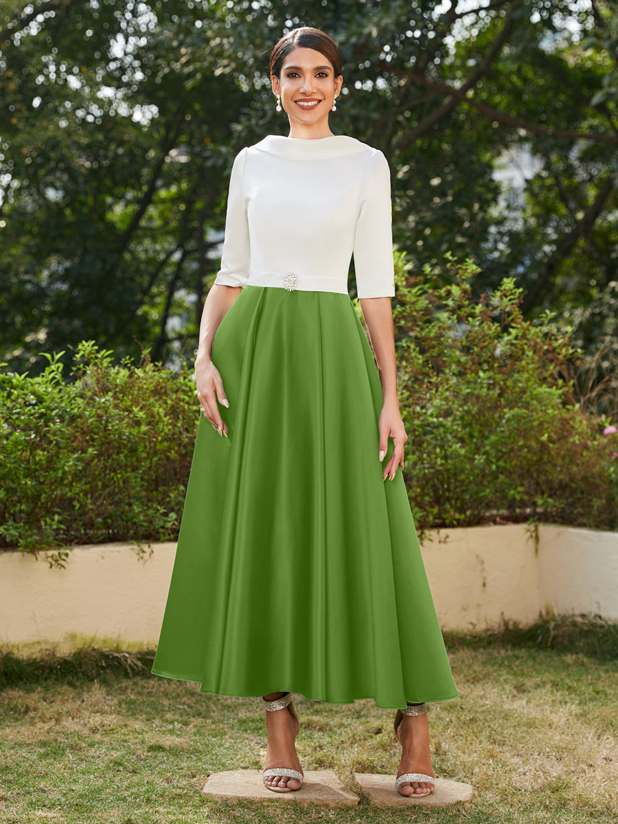 A-Linie/Prinzessin Hoher Halsausschnitt Halbärmel Lange Abendkleider mit Strasssteinen