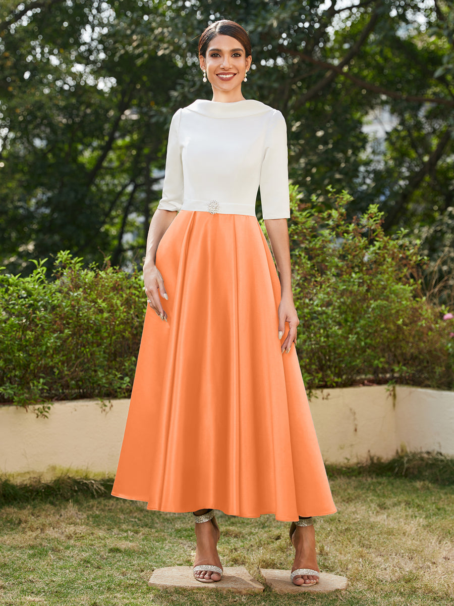 A-Linie/Prinzessin Hoher Halsausschnitt Halbärmel Lange Abendkleider mit Strasssteinen