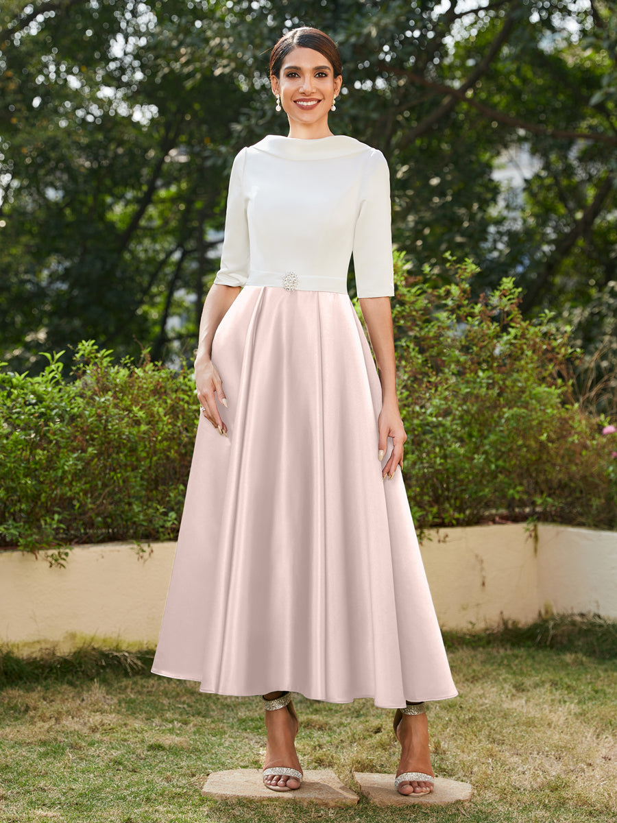 A-Linie/Prinzessin Hoher Halsausschnitt Halbärmel Lange Abendkleider mit Strasssteinen