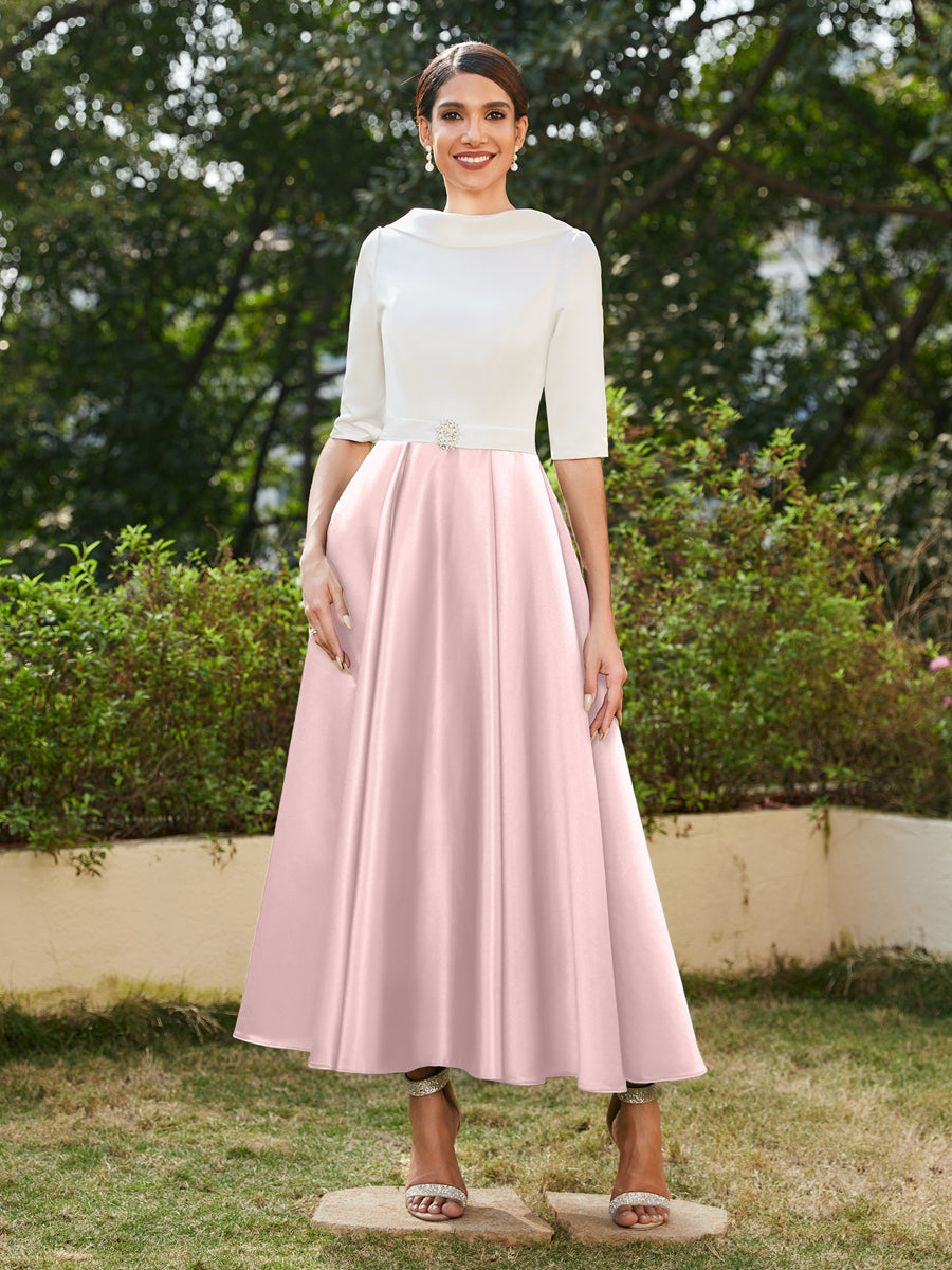 A-Linie/Prinzessin Hoher Halsausschnitt Halbärmel Lange Abendkleider mit Strasssteinen