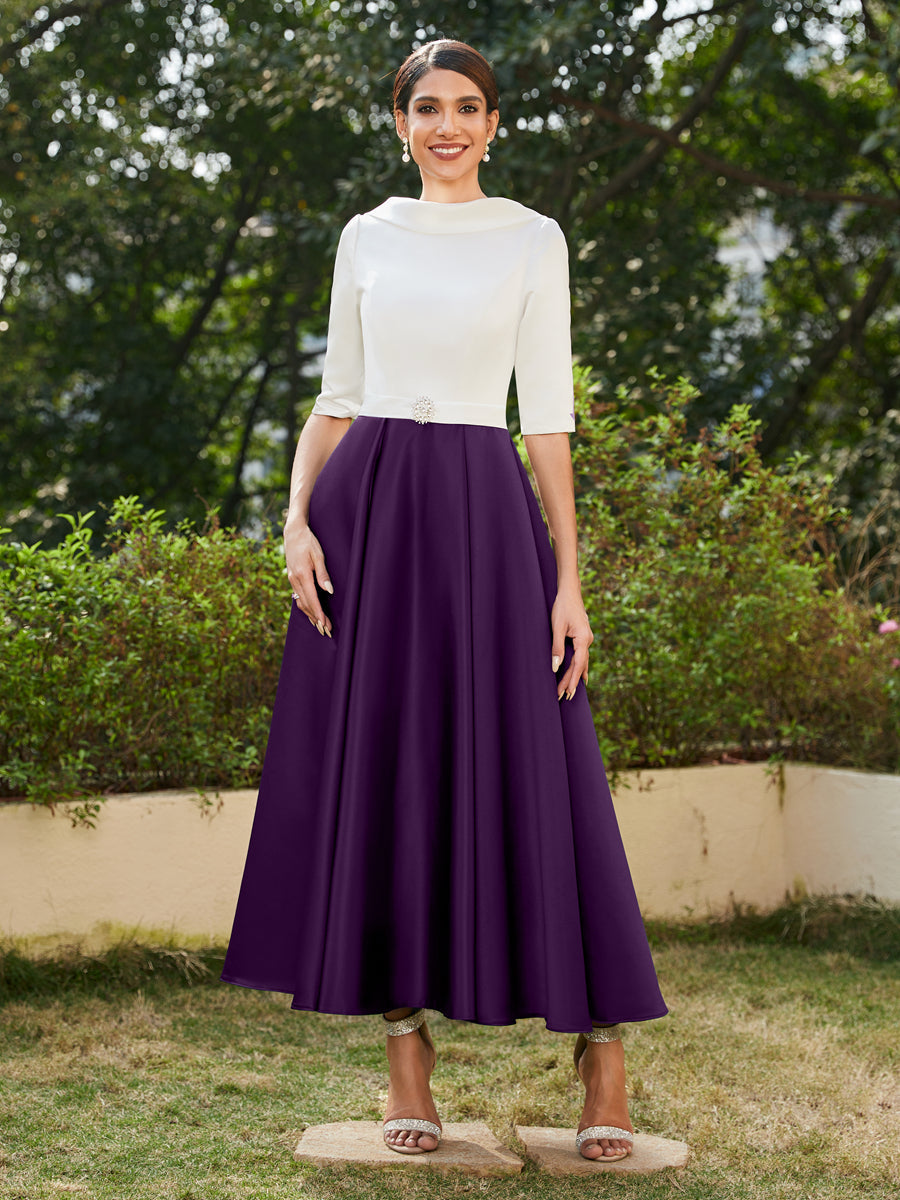 A-Linie/Prinzessin Hoher Halsausschnitt Halbärmel Lange Abendkleider mit Strasssteinen