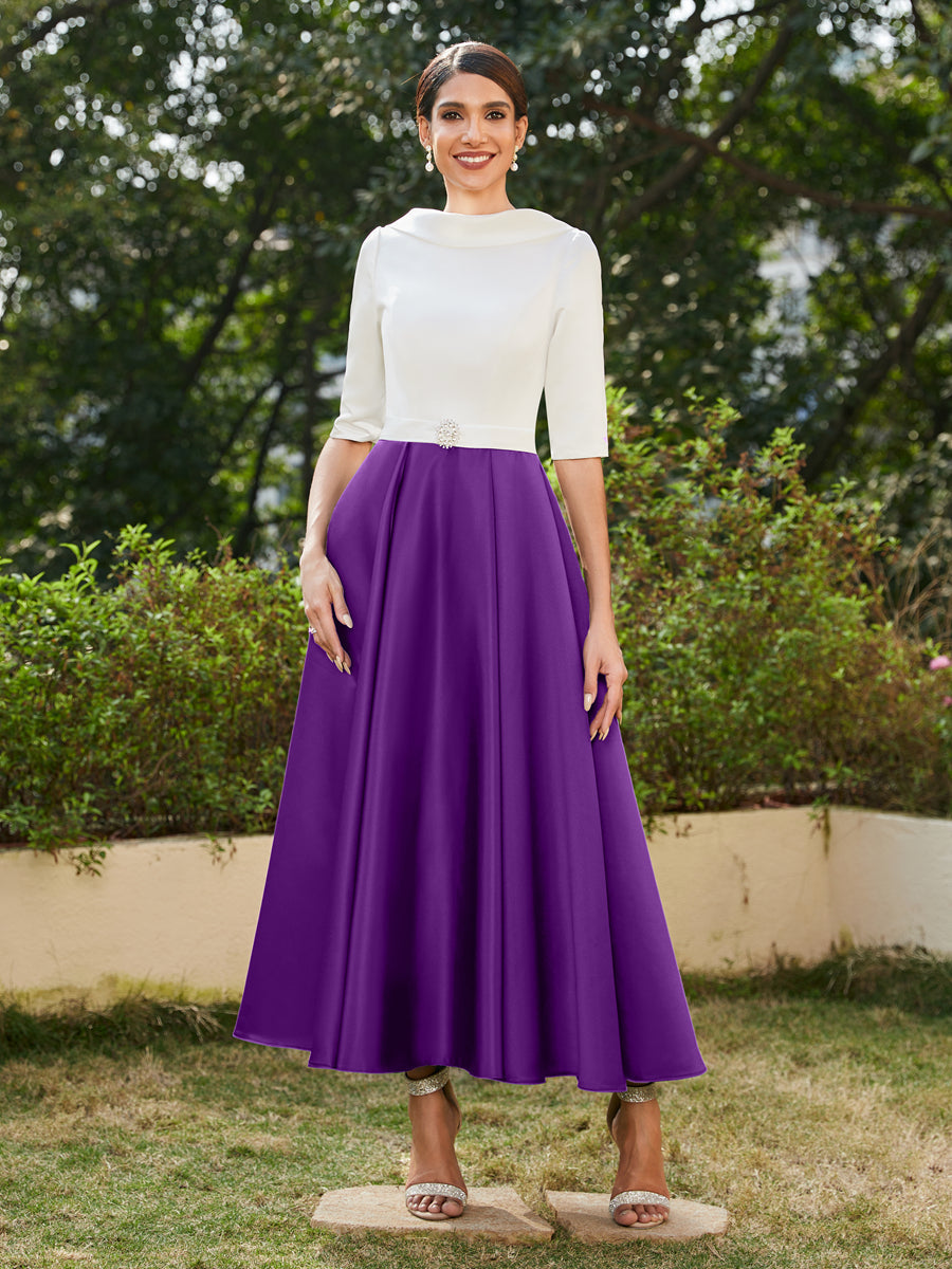 A-Linie/Prinzessin Hoher Halsausschnitt Halbärmel Lange Abendkleider mit Strasssteinen