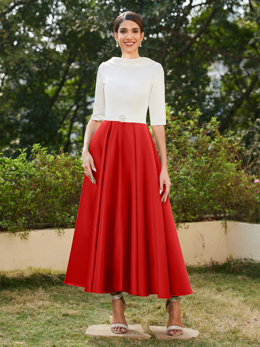 A-Linie/Prinzessin Hoher Halsausschnitt Halbärmel Lange Abendkleider mit Strasssteinen