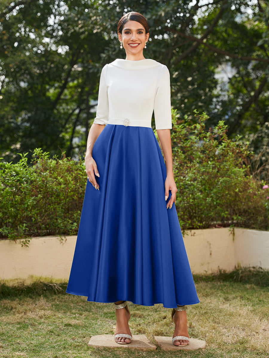 A-Linie/Prinzessin Hoher Halsausschnitt Halbärmel Lange Abendkleider mit Strasssteinen