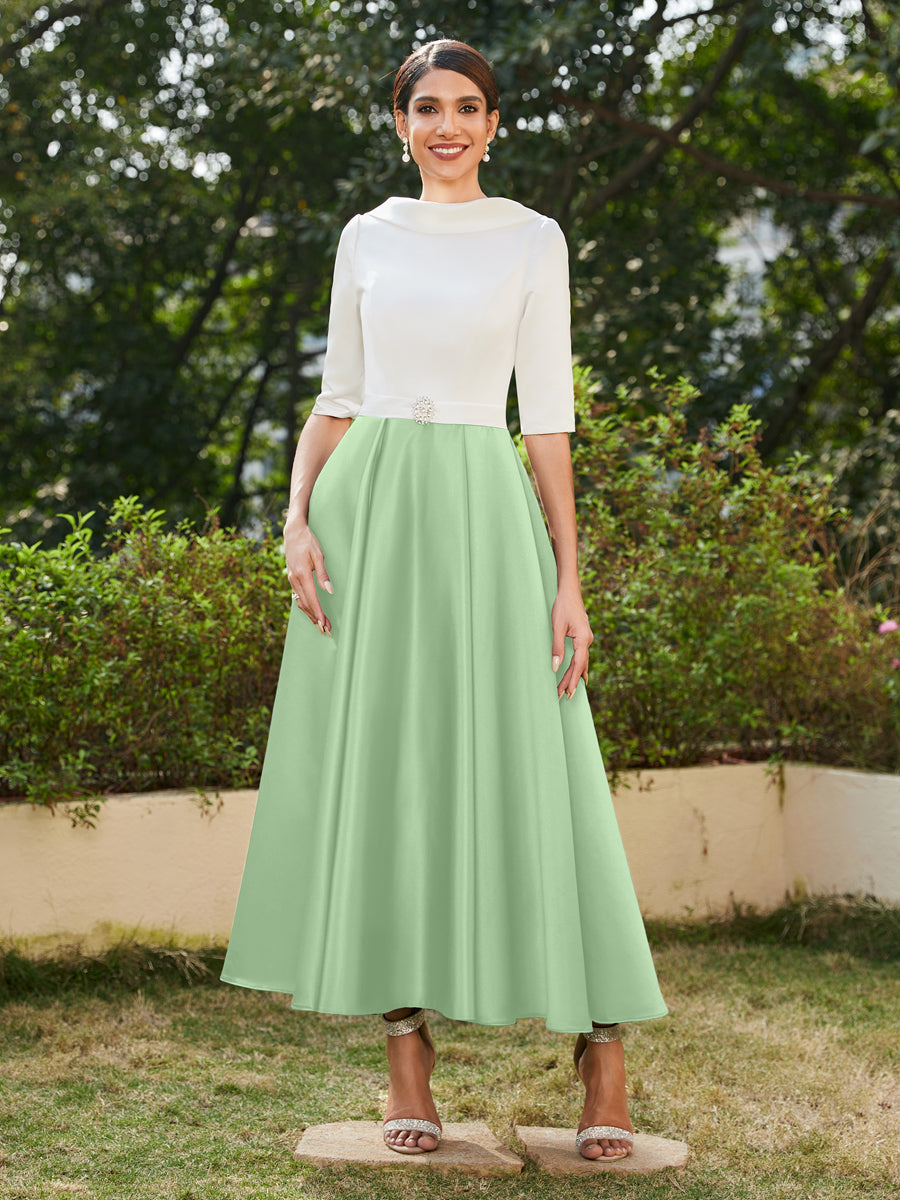 A-Linie/Prinzessin Hoher Halsausschnitt Halbärmel Lange Abendkleider mit Strasssteinen