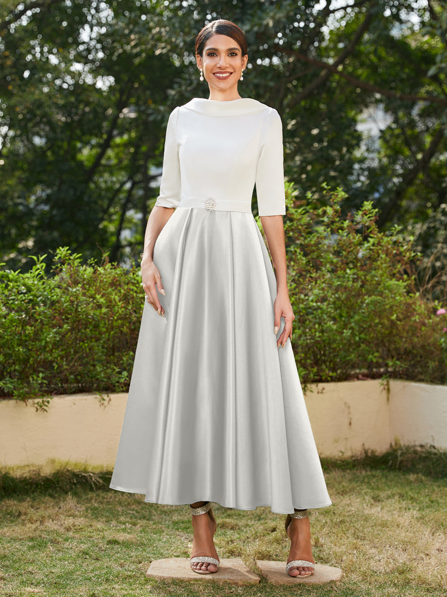 A-Linie/Prinzessin Hoher Halsausschnitt Halbärmel Lange Abendkleider mit Strasssteinen