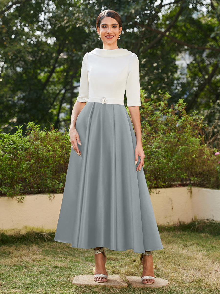 A-Linie/Prinzessin Hoher Halsausschnitt Halbärmel Lange Abendkleider mit Strasssteinen