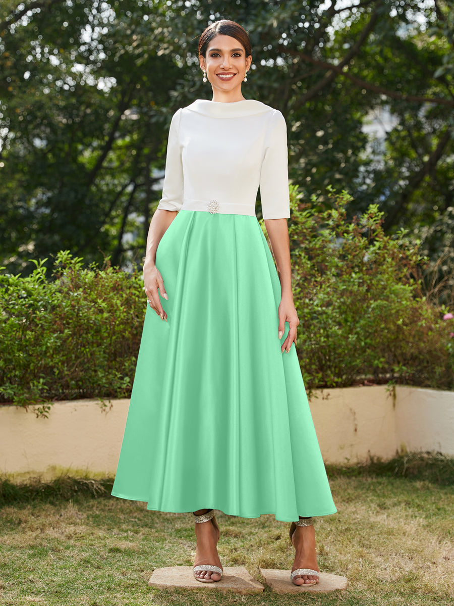 A-Linie/Prinzessin Hoher Halsausschnitt Halbärmel Lange Abendkleider mit Strasssteinen