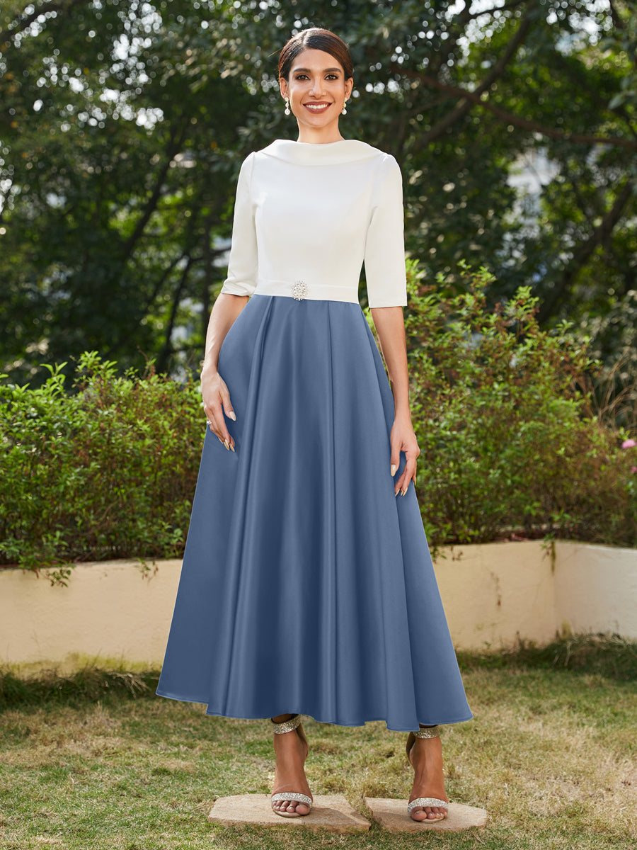 A-Linie/Prinzessin Hoher Halsausschnitt Halbärmel Lange Abendkleider mit Strasssteinen