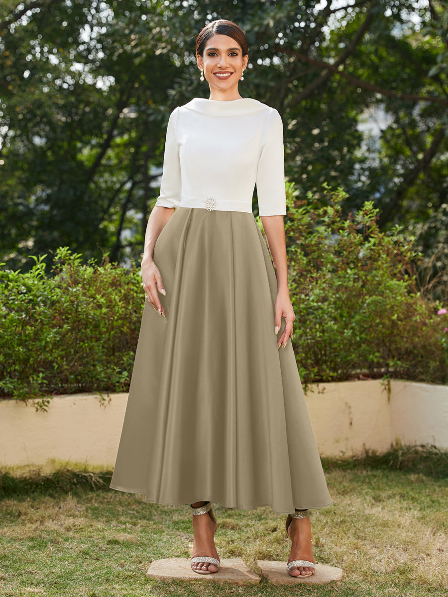 A-Linie/Prinzessin Hoher Halsausschnitt Halbärmel Lange Abendkleider mit Strasssteinen