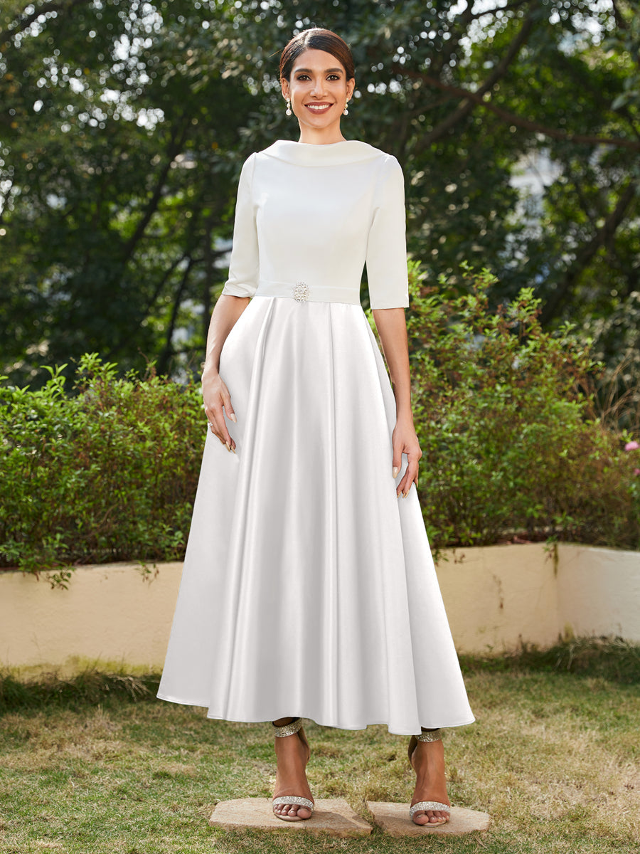 A-Linie/Prinzessin Hoher Halsausschnitt Halbärmel Lange Abendkleider mit Strasssteinen