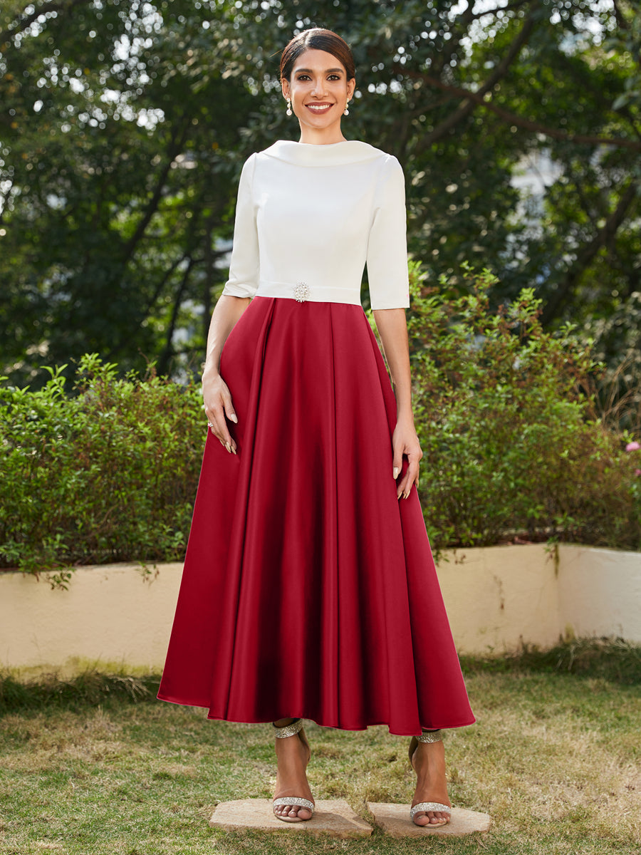 A-Linie/Prinzessin Hoher Halsausschnitt Halbärmel Lange Abendkleider mit Strasssteinen