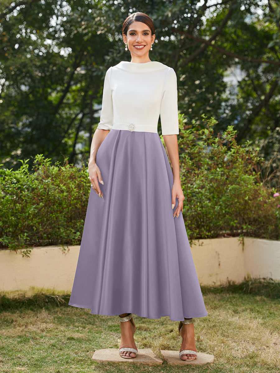 A-Linie/Prinzessin Hoher Halsausschnitt Halbärmel Lange Abendkleider mit Strasssteinen