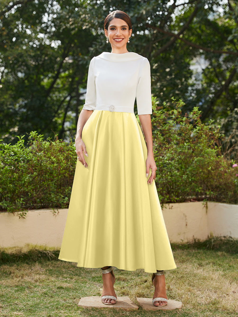 A-Linie/Prinzessin Hoher Halsausschnitt Halbärmel Lange Abendkleider mit Strasssteinen