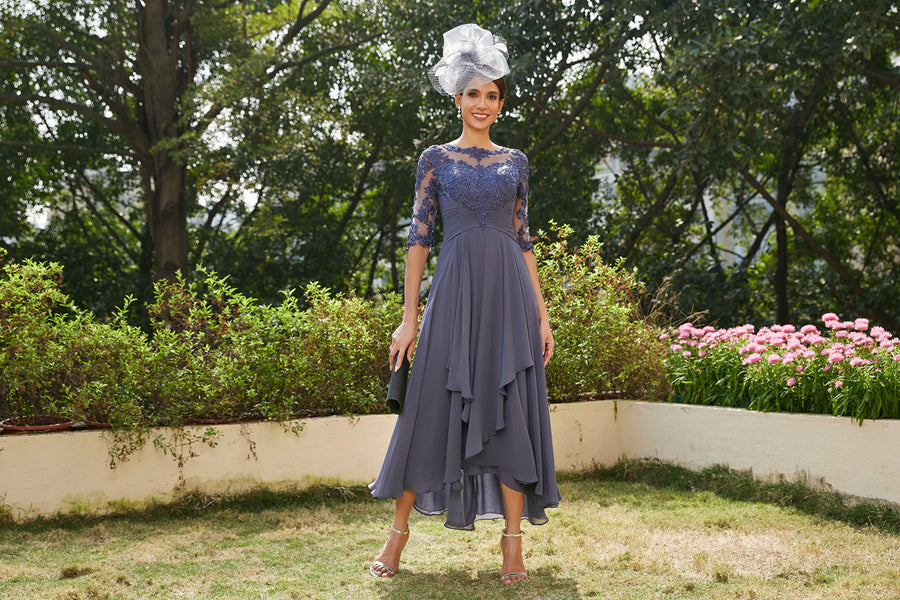 A-Linie/Prinzessin Durchsichtiger Ausschnitt Halbärmel Lange Abendkleider mit Applikationen