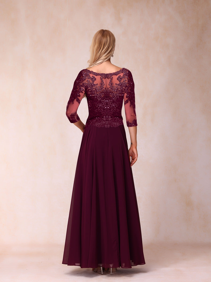 A-Linie/Prinzessin V-Ausschnitt 3/4-Ärmel Lange Formelle Abendkleider mit Perlenstickerei