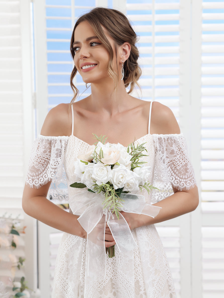Künstliche Blumensträuße für Die Hochzeit Brautsträuße mit Tüllschleife In Elfenbein
