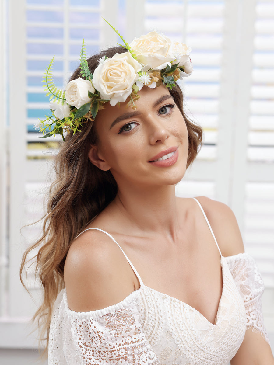 Künstliche Champagner-Hochzeitsblumenkronen mit Champagnerband