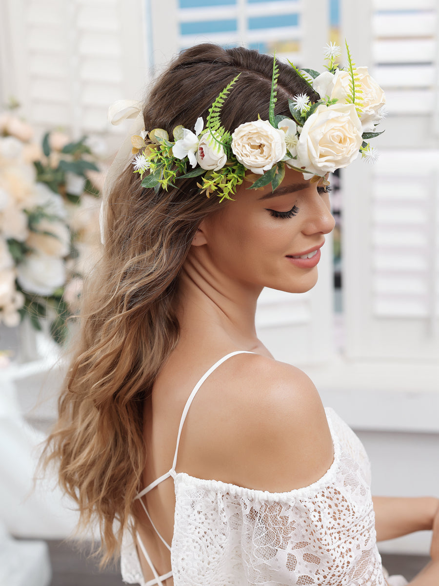 Künstliche Champagner-Hochzeitsblumenkronen mit Champagnerband