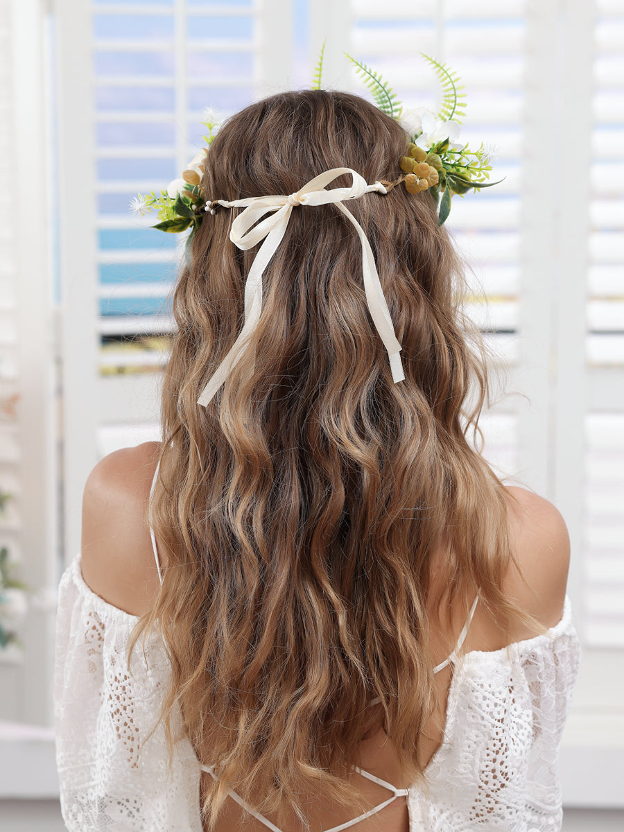 Künstliche Champagner-Hochzeitsblumenkronen mit Champagnerband