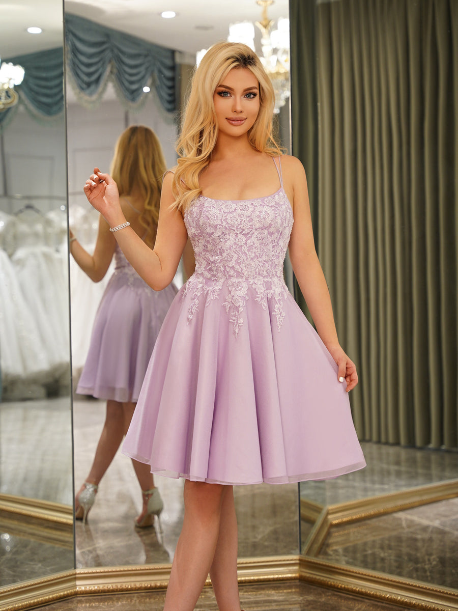 A-Linie Spaghettiträger Ärmellose Kurze Kleider mit Applikationen